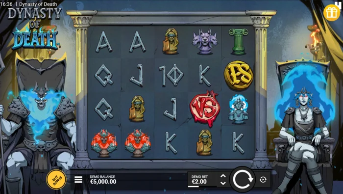 Dynasty of Death - tela de jogo com carretéis