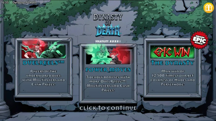 Dynasty of Death - menu principal do jogo